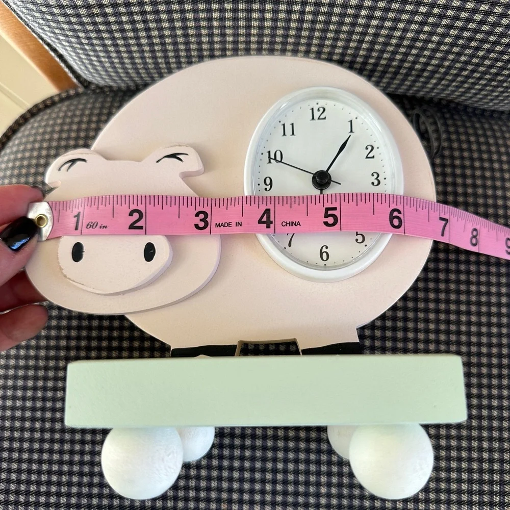 Wish Upon a Star Wooden Pink Piggy Clock on Green Stand